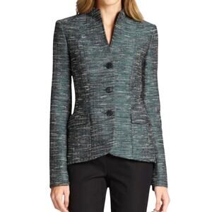 Lafayette 148 NY Green Teal Tweed Pattern Evening Jacket Cotton Blend Sz 10
